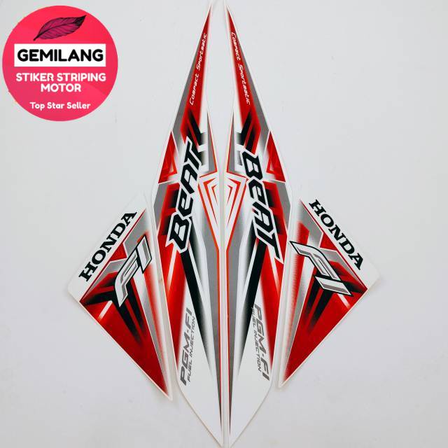 Striping Decal Polet Sticker honda beat fi 2015 putih list merah stiker list body motor