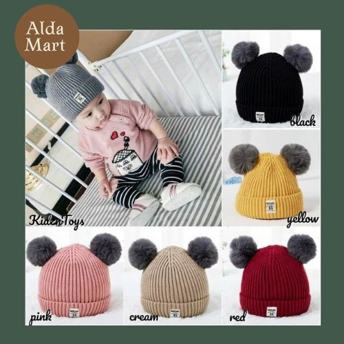 Topi Rajut Pompom Bulu Anak Bayi Topi Kupluk Wool Rajut Hangat