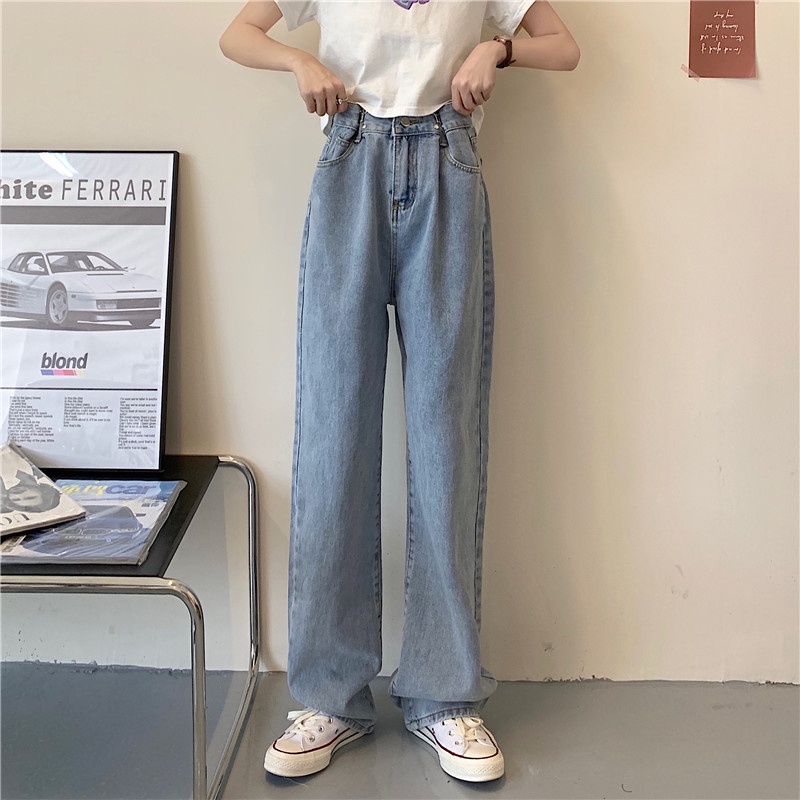 [COD&amp;READY STOK]Jeans Wanita Korean Style Fashion Celana Denim High Waist Loose Wide Leg