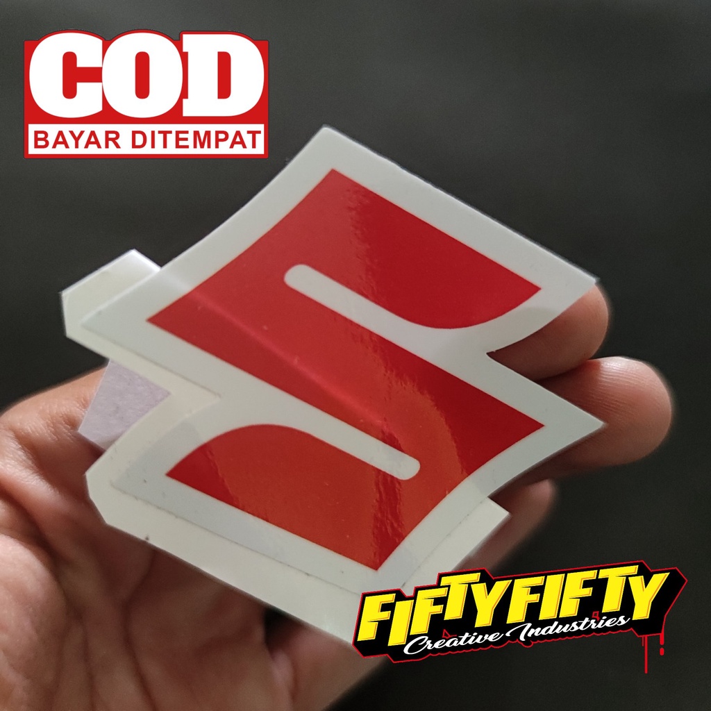 Stiker Print Cut LOGO SUZUKI Stiker Printing Laminasi Glossy Tahan Air Stiker Motor Mobil Helm Sudah Membentuk Pola Desain