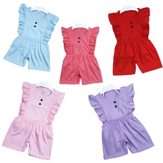 VS - SET IVE KANCING ANAK PEREMPUAN RUFFLE | SETELAN BAJU ANAK LENGAN BUNTUNG CELANA PENDEK 1-5 THN