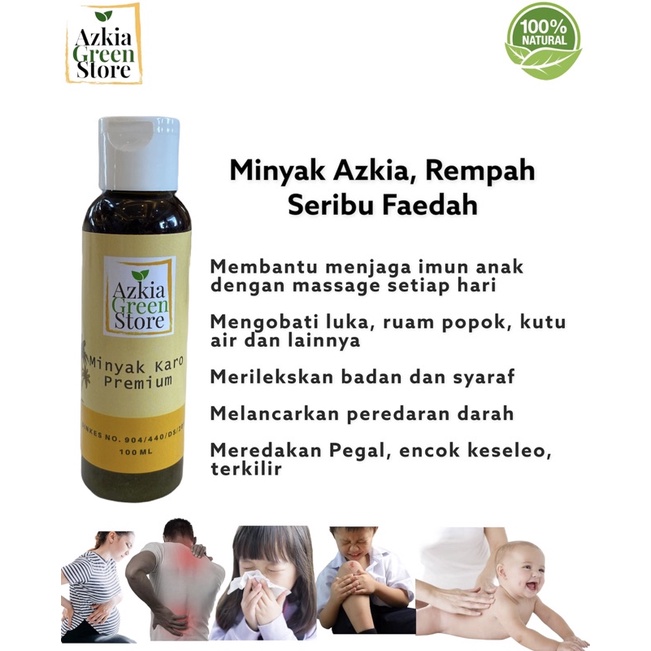 Minyak Karo Azkia Kesaya Premium Original 100 ml alami massage oil baby minyak pijat bayi minyak kelapa minyak karo kesaya