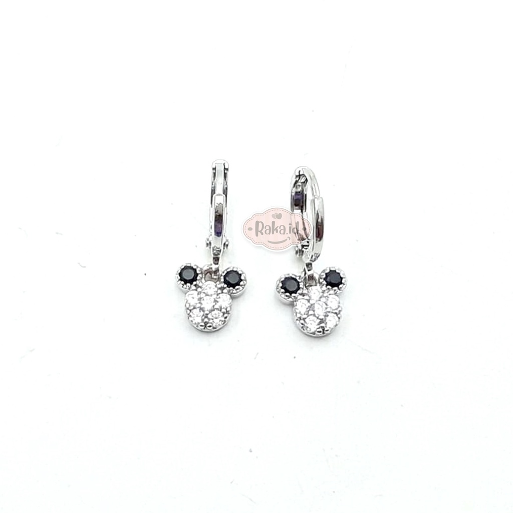 Anting Clip / Klip Bulat Mickey Hitam Putih Perhiasan Aksesoris Wanita 881