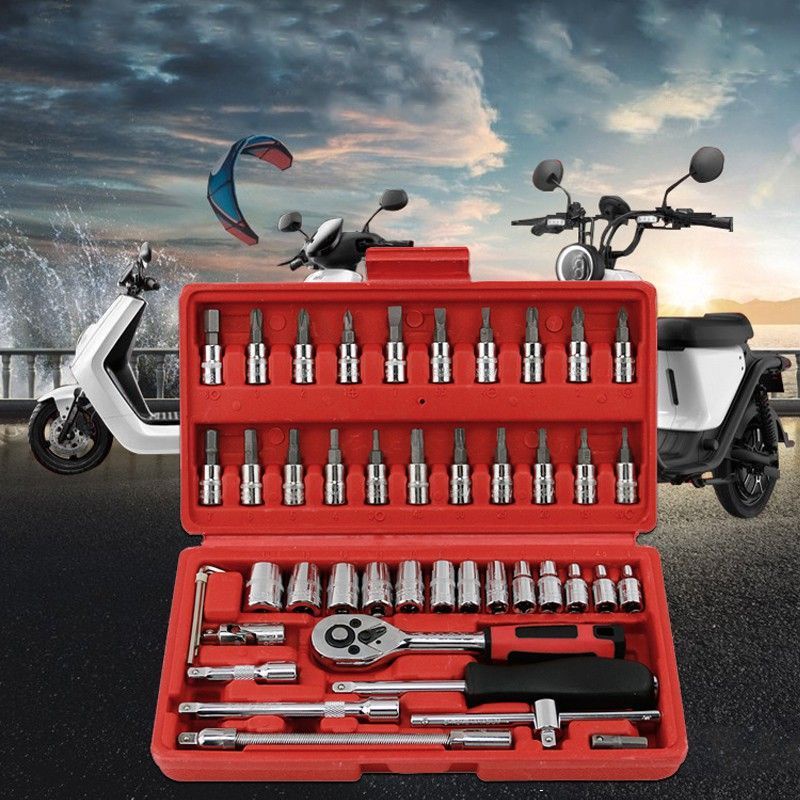 {HJ_888}SET KUNCI SOK 46PCS SOCKET(1/4&quot;) FULL LENGKAP SOCKET TOOL KIT PAS RING L