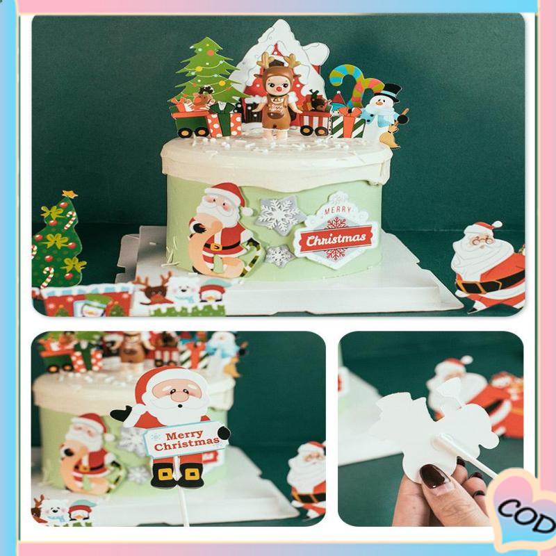 COD❤️ Kartu dekorasi kue Natal Santa Claus manusia salju plug-in dekorasi kue dekorasi kartu bendera-A.one