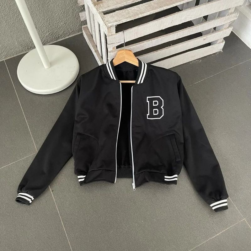 B Ziper Baseball Crop | Jaket Varsity | Jaket Crop Style Korean | Fashion Terbaru