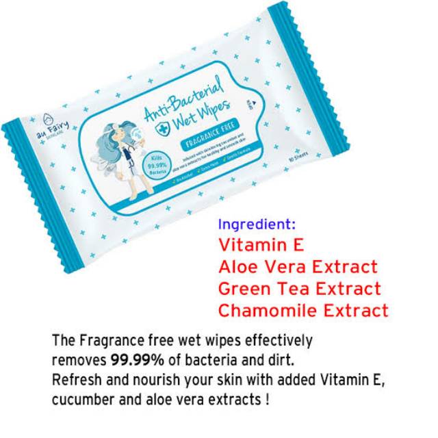 Au Fairy Anti Bacterial Fragrance Free Wet Wipes