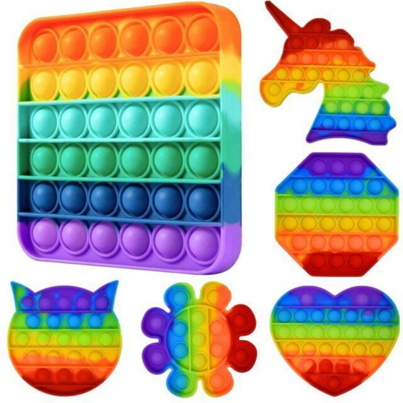 Mainan pop it murah popit Pop Its Square rainbow multicolor Fidget Toy Push bubble Penghilang Stress-7
