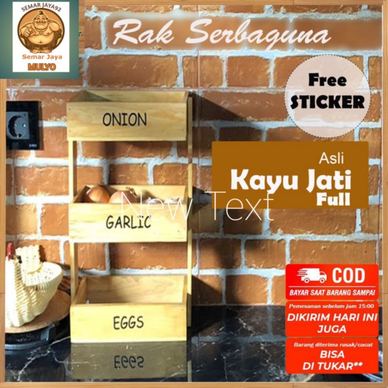 RAK BUMBU BAWANG/DAPUR SERBAGUNA ESTETIK SUSUN 3 TINGKAT DARI KAYU JATI JAWA