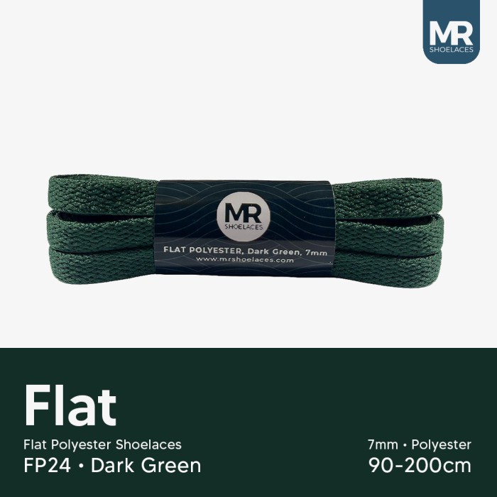 Original MR Shoelaces FP24 Dark Green Tali Sepatu Pipih Flat 7mm 80cm 90cm 100cm 120cm 130cm 150cm 180cm 200cm Polyester