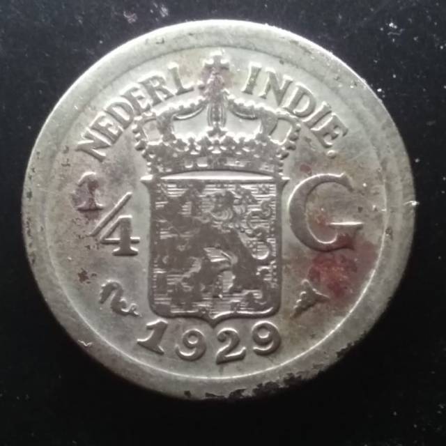 Koin Silver/ perak 1/4 Gulden 1929 Nederl Indie