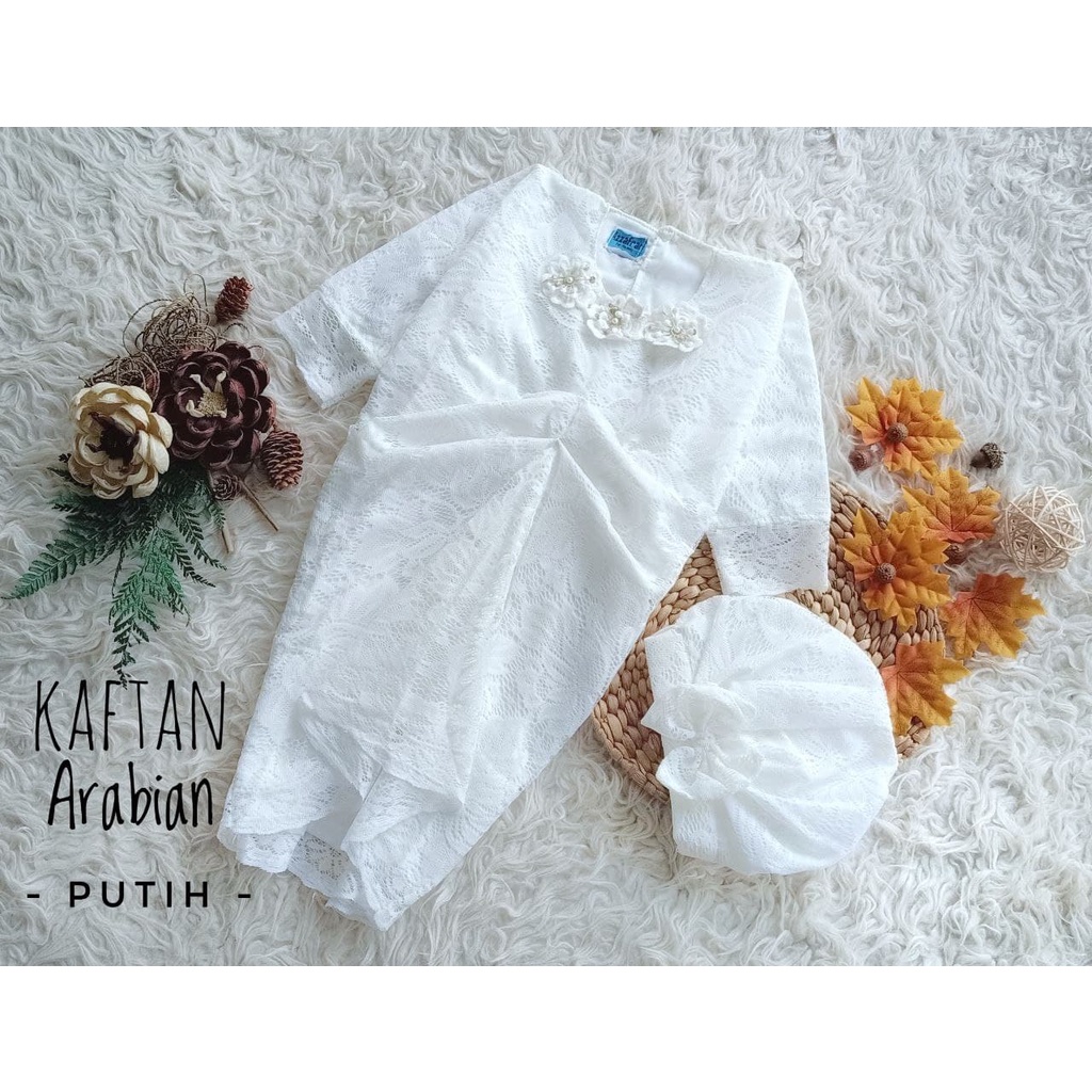 Kaftan Arabian/Kaftan Model Terbaru/Gamis Cantik Kekinian/Kaftan Brukat Lebaran Warna Putih