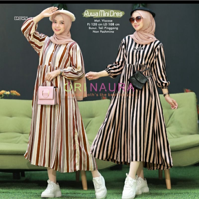 Gamis Midi Katun Ruwa Mini Dress Ori Solo by Naura