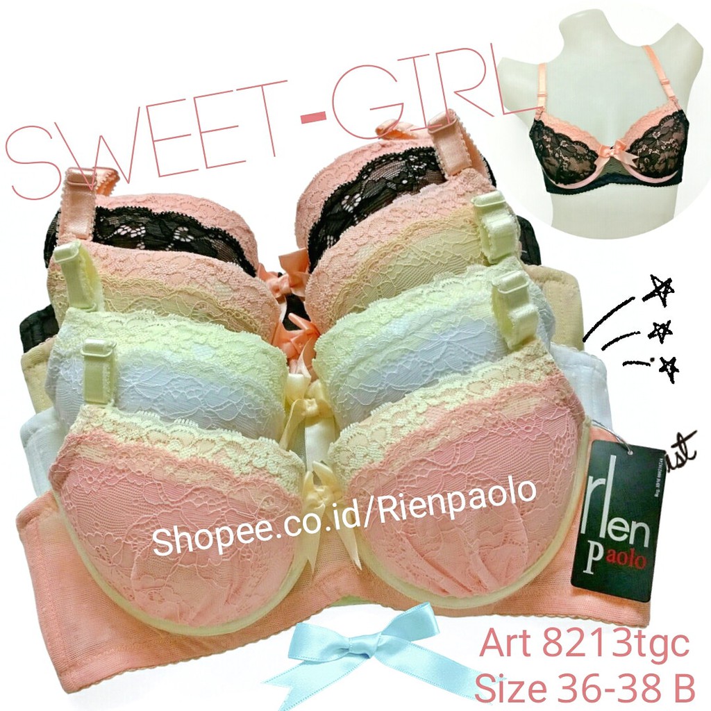 Bra Wanita Push Up BH Kawat CD Lingerie Set Sexy Hot Bordir Bunga Premium Rien Paolo 8213