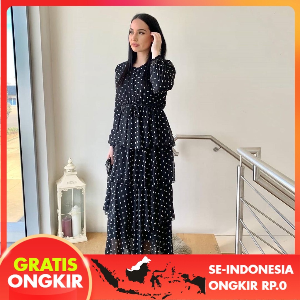 Pakaian Wanita 2020 Polka Dot Chiffon Gaun  Djellaba Lr399