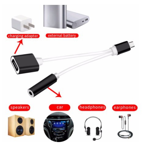 [KABEL] - Robotsky Adapter 2 in 1 USB Type C to AUX 3.5mm Headphone + USB - USB Type C - S-K06 - Bla