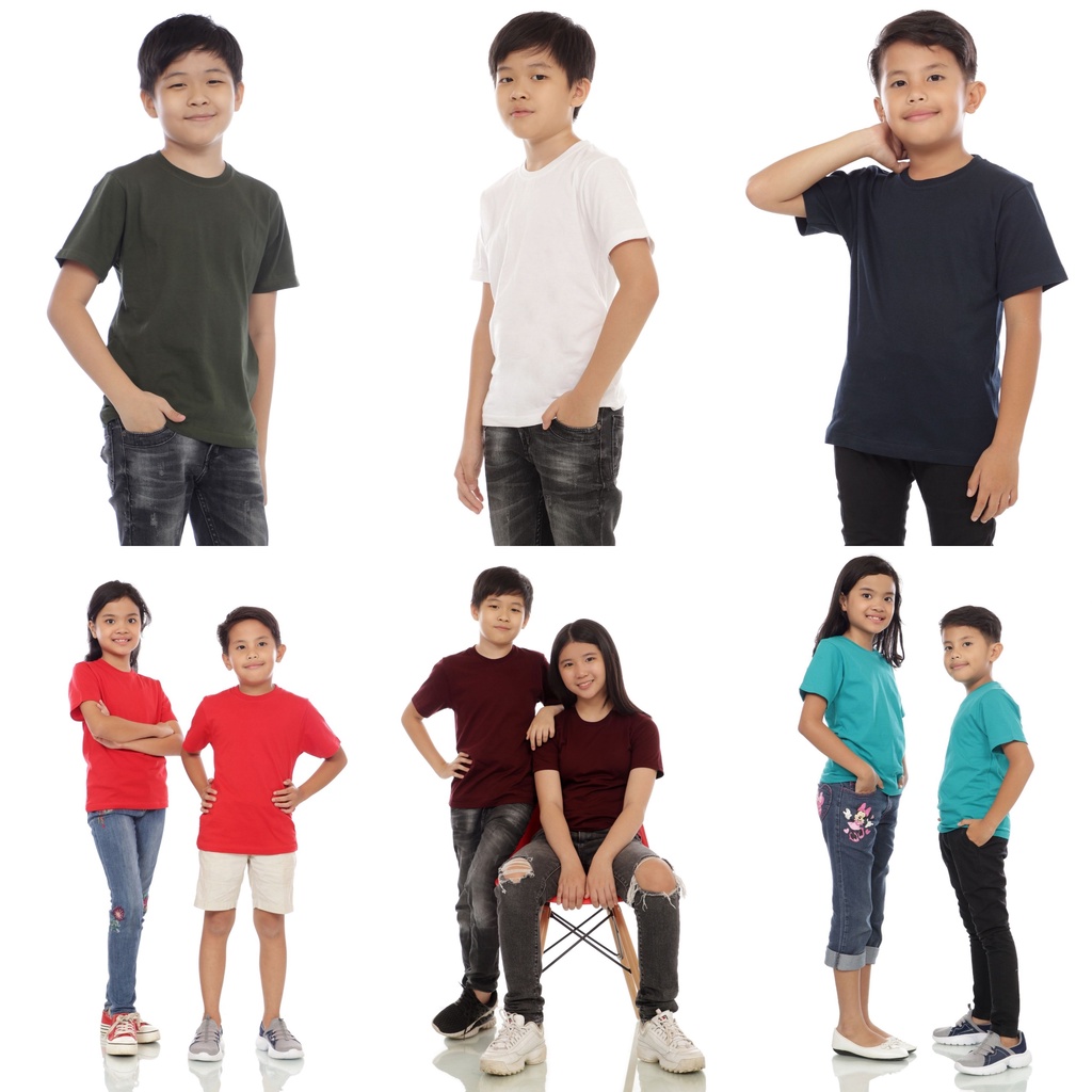 Kaos Anak Laki Laki Perempuan Umur 4 5 6 7 8 9 10 11 12 Tahun Baju Remaja Cowok Cewek Cotton Combed 30s Lengan Pendek Polos Import Murah