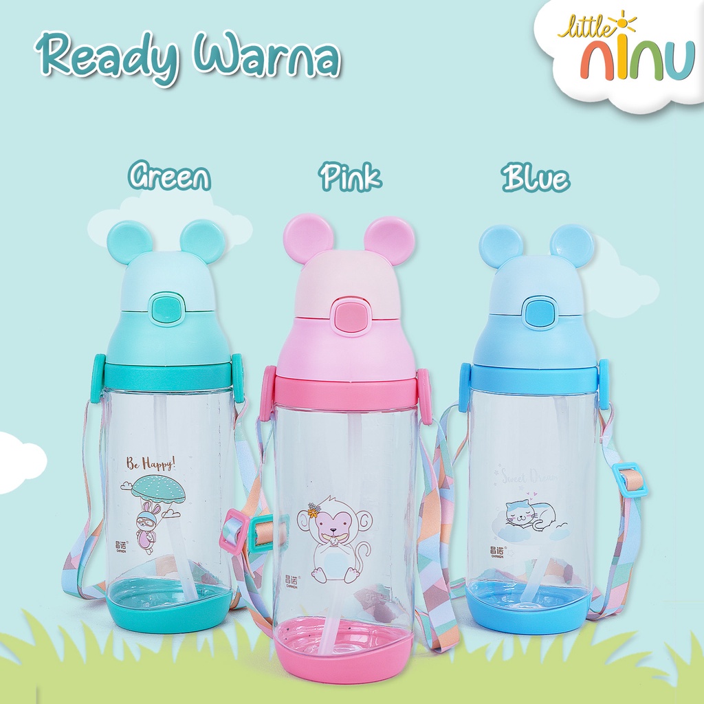 LITTLE NINU Botol Minum Anak Sedotan Water Bottle Straw Karakter 480 ml