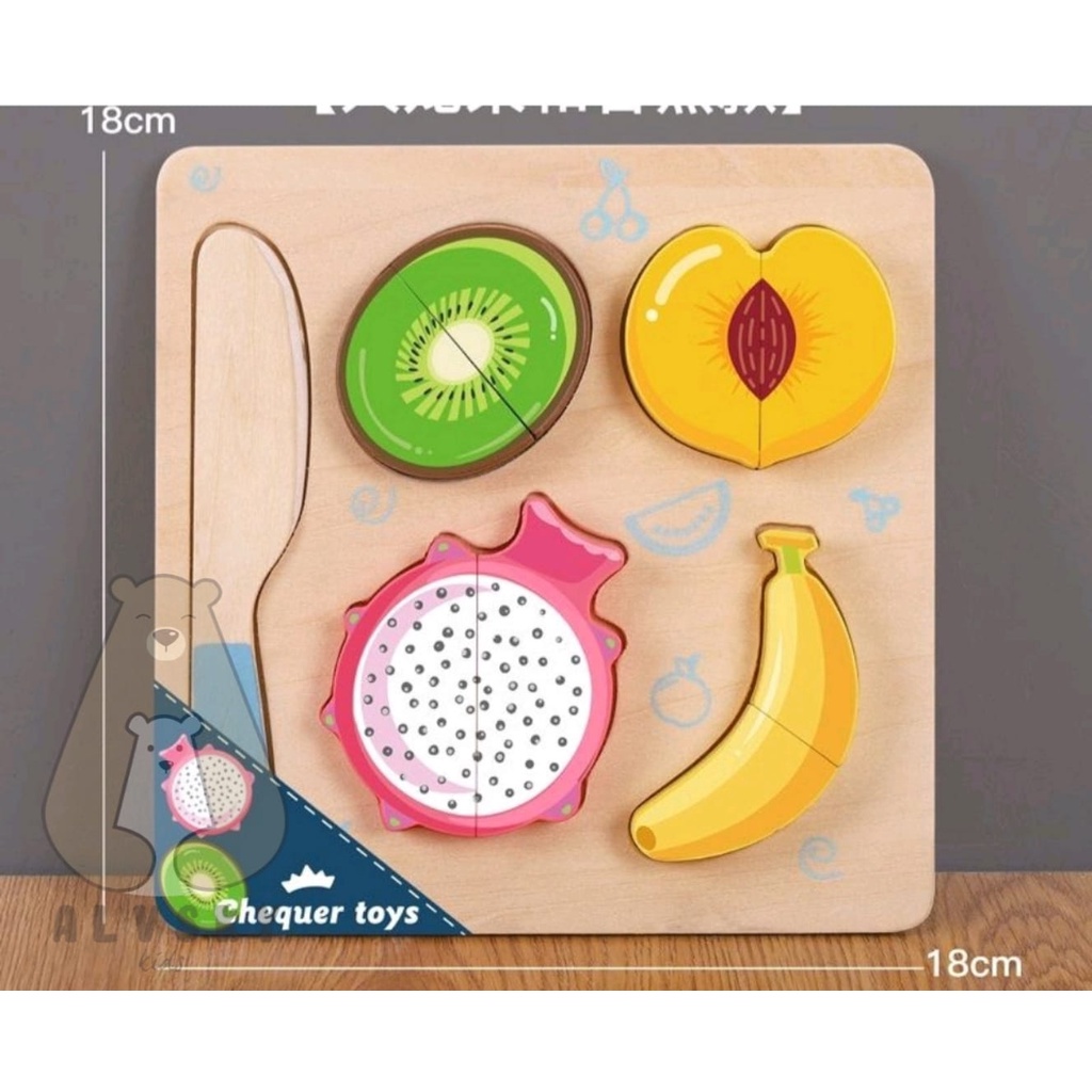 MAINAN EDUKASI BUAH POTONG KAYU / 2 IN 1 WOODEN MAGNET CUT PUZZLE TOYS