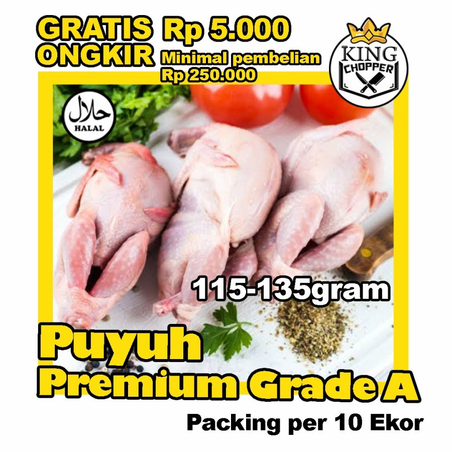 

BURUNG PUYUH PREMIUM GRADE A 115 - 135 GRAM FROZEN FRESH SEGAR SUPER BETINA DEWASA MENTAH MURAH