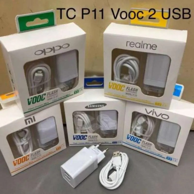 TRAVEL FAST CHARGER VOOC MICRO USB 2 LUBANG - SAMSUNG OPPO VIVO REALME XIAOMI MI