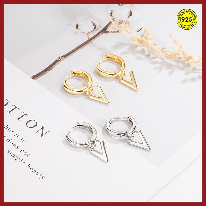Anting Tusuk Sterling Silver 925 Desain Huruf V Untuk Wanita U1024