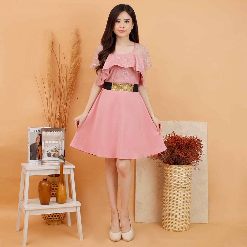 Kathryn collection # 160, Dres rok mekar scuba import premium kombinasi tile gliter mutiara free belt