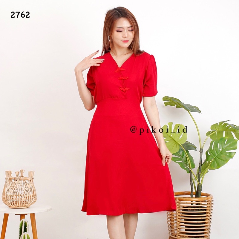 Dress cheongsam merah / dress qipao murah / dress merah imlek / dress sincia murah wanita / 2762