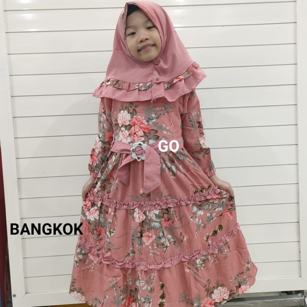 gos D GAMIS ANAK MOTIF Baju Syari Perempuan Pakaian Jubah Muslim Anak Perempuan 5-15tahun