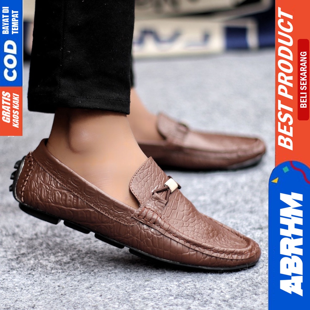 Sepatu Casual Pria Formal Slip On Pantofel Kulit Asli Kerja Kantor Kondangan Kuliah Hitam Fashion Shoes Terbaru Murah Kekinian Original PARIS ABRHM