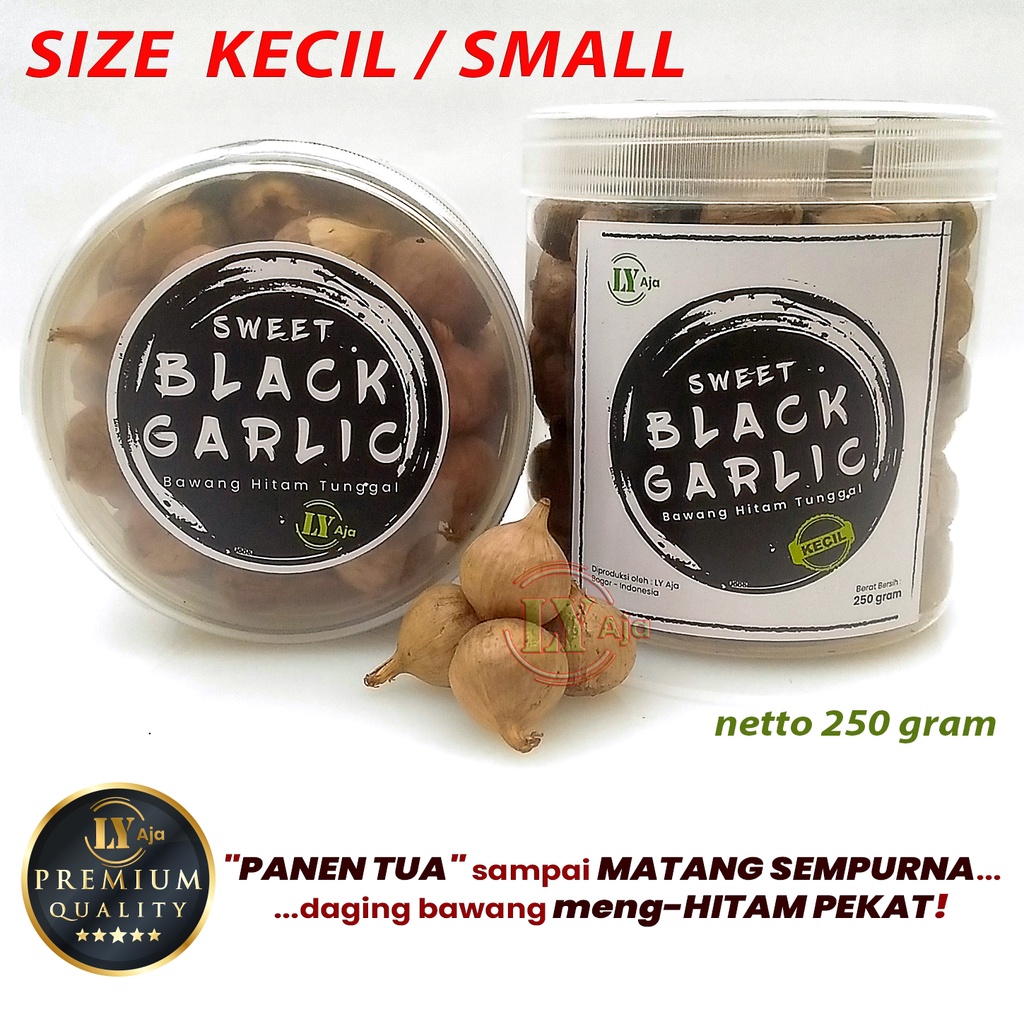 Bawang Hitam Tunggal Lanang 250 Gram Sweet Black Garlic LY Aja Size Kecil Sedang Besar Jumbo Super Premium 250 Gr