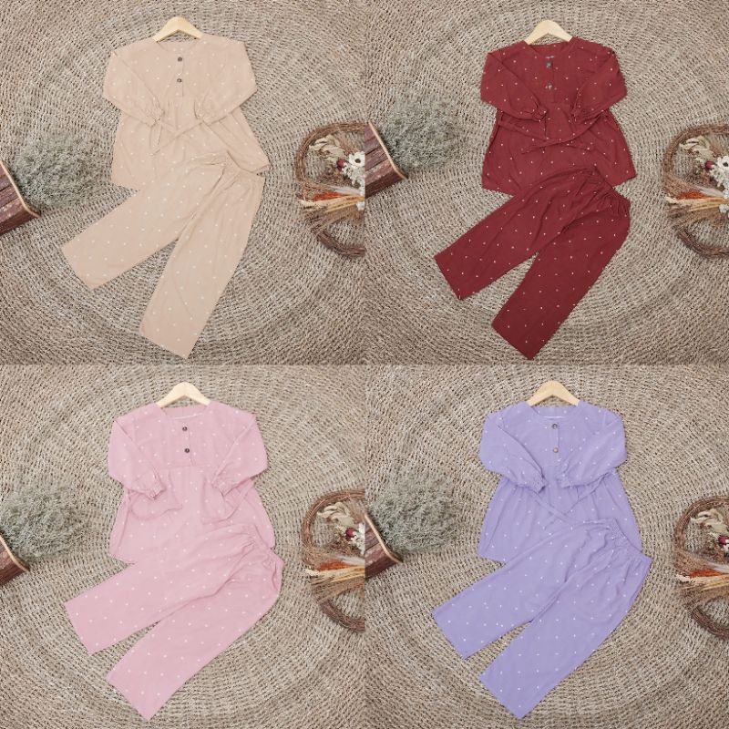 Setelan Baju Anak Perempuan Freya Muslim Polkadot 1-10 Tahun Rayon Premium One Set Anak Perempuan
