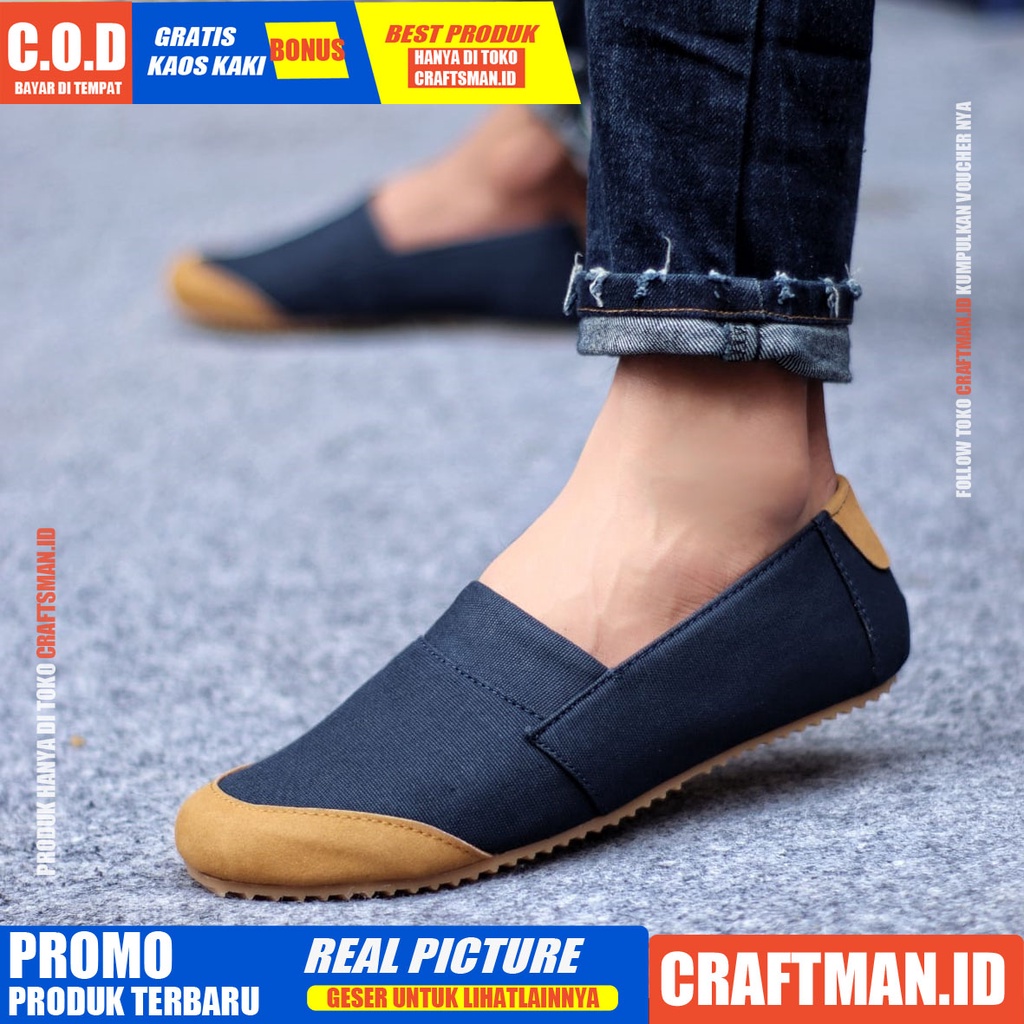 CRAFTS X KEN Sepatu Slip On Pria Sepatu Casual Pria AntSlip Slop Cowok/Cowo Original Sepatu Kasual Kerja Gaya Santai Keren Kekinian Termurah