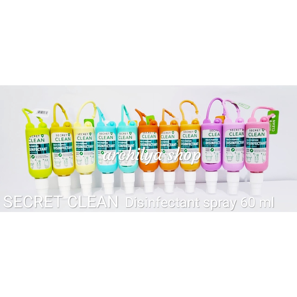 Disinfectant spray 60 ml SECRET CLEAN Food Grade  + Free  Silicone Holder Warna Warni