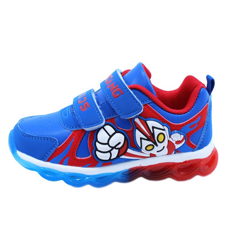 LittleAaron ULTRAMAN Sepatu Sneakers Anak Velcro Gambar ultraman Dengan Lampu LED Sport Termurah Sendal Bayi Anak Cewek Cowok