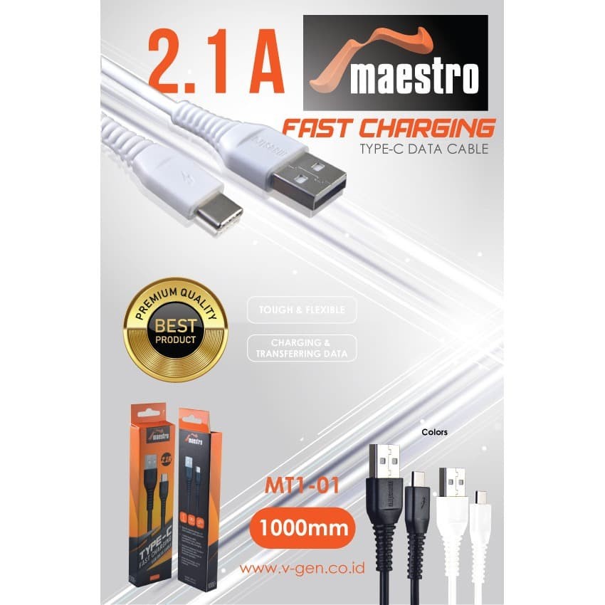 Kabel Data Type C Maestro MT1-01 Fast Charging 2.1A Kabel Bulat 1M