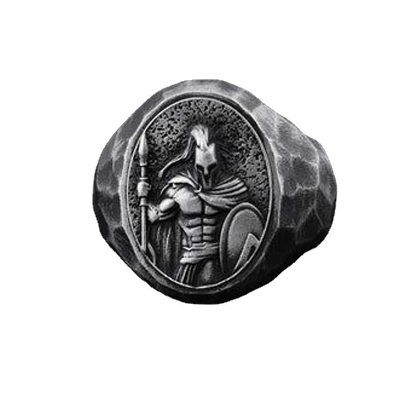 Cincin Lapis Silver Motif Figur Ksatria Muslim Warrior Klasik Vintage Rock Untuk Pestahadiah