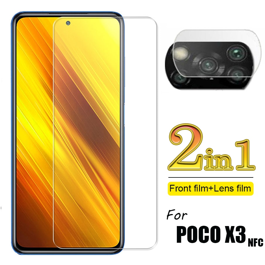 2-in-1 Glass for Poco X3 Front Screen &amp; Camera Lens Tempered Glass Screen Protectors for Xiaomi Poco X3 NFC Screen Protector