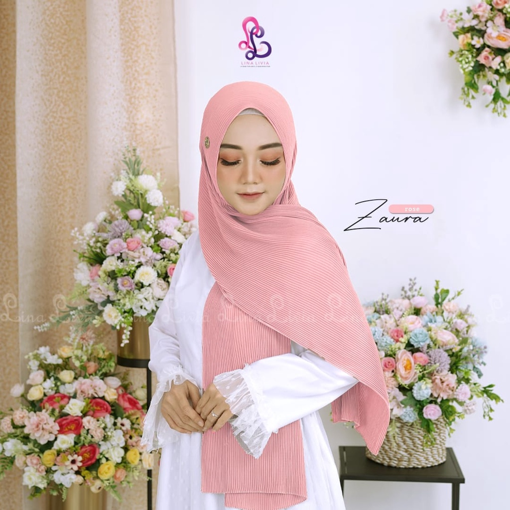 Pashmina Plisket Kecil Premium Zaura Linalivia Hijab Ceruty Babydoll