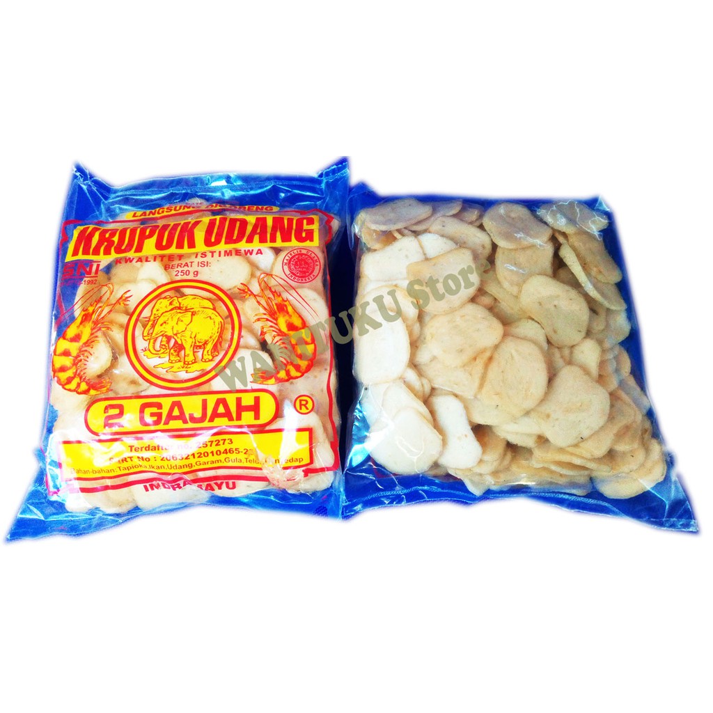 

Krupuk Udang Kancing, Cap 2 Gajah 250g, Khas indramayu,