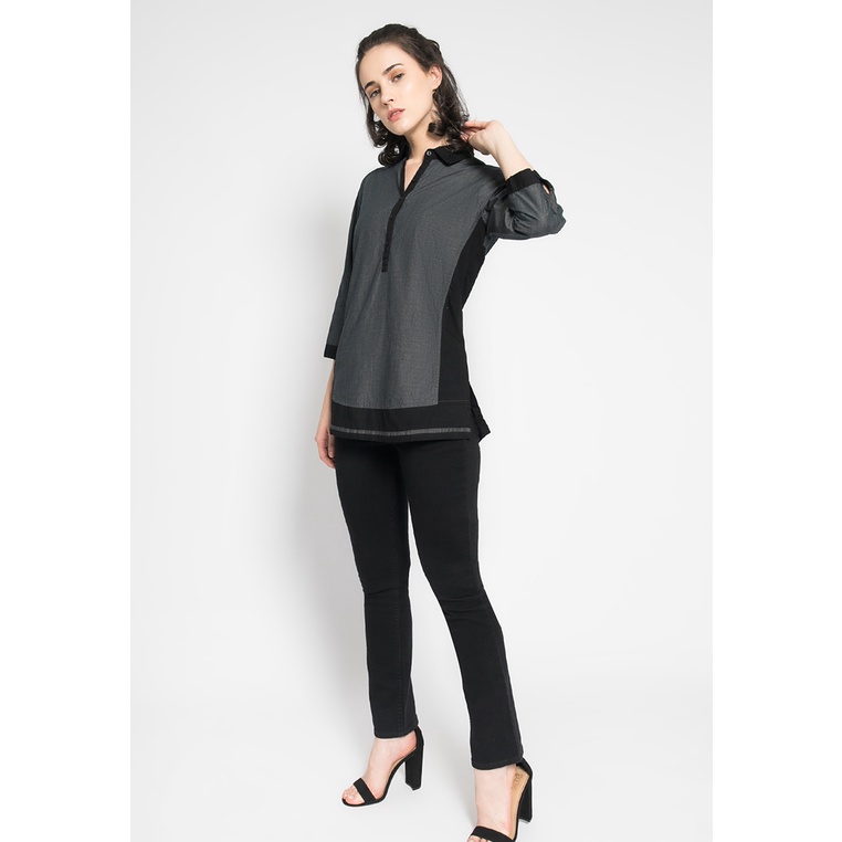 LGS - Kemeja Wanita - Lengan Panjang - Motif Polos - Warna Kombinasi Hitam - LSH.383.O1431L.629.CLS-3