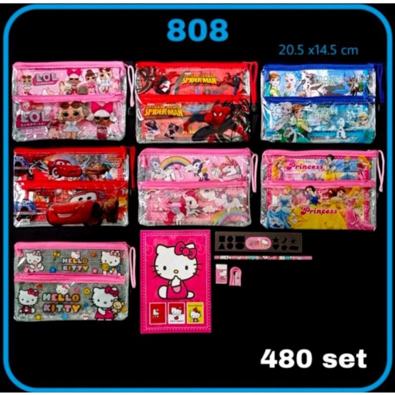 

[ SKS ] COD Paket Alat Tulis Set 6in1 Pouch Motif Karakter Lucu - 808