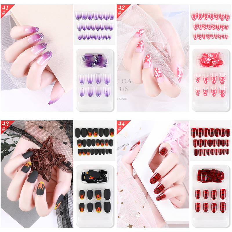 F033 ~ F048 24pcs / Kotak Kuku Palsu Full Cover Panjang Untuk Nail Art