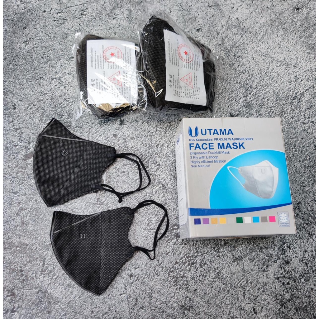 Masker Duckbill Utama | Masker Duckbill isi 50 Hitam Putih Mix Warna