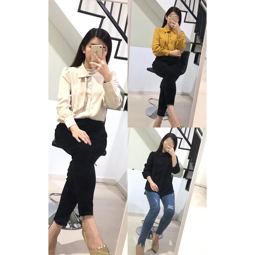 Daisy Tie Top Import Hongkong Kemeja Kerja Atasan Kerja Baju Kerja Kemeja Kantor Longsleeve Top