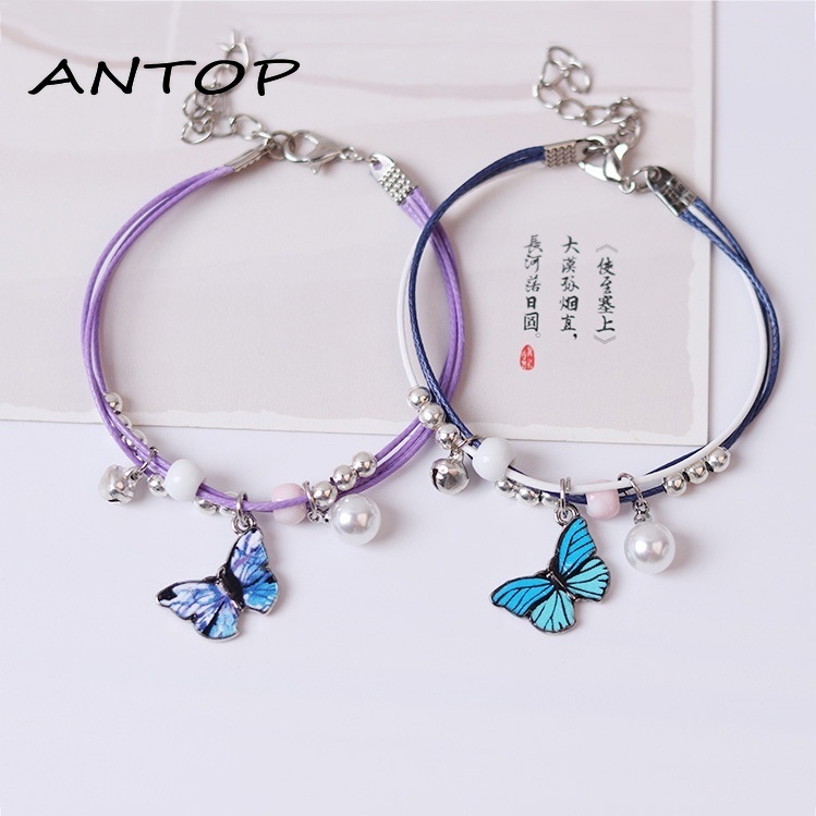 Gelang couple Liontin Rantai Banyak Lapis Aksen Kupu Daisy Gaya Korea Untuk Wanita Adjustable Fashion Aksesoris ANTOP