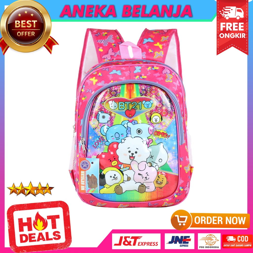 Ransel Sekolah Anak Perempuan TK PAUD Model Lampu Boneka Warna Pink Keren Imut Lucu Tas Anak Cewek Murah Kekinian Bahan Awet Tebal + Lampu LED Terlaris Berkualitas