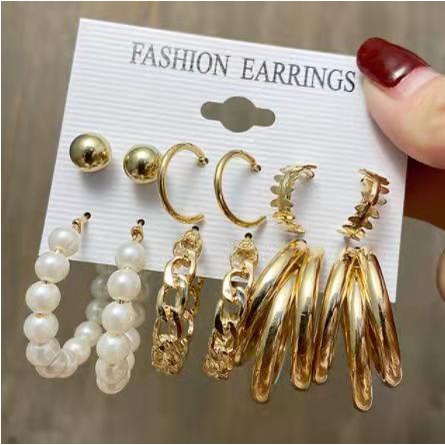 9 Pcs Baru Eropa dan Amerika Mutiara Temperamen Anting-Anting Set Wanita Geometris Zirkon Anting-Anting Fashion Aksesoris