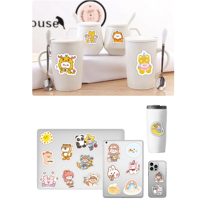 60-100pcs / set Stiker Decal Motif Beruang Lucu Anti Air Untuk Dekorasi Kulkas / Laptop