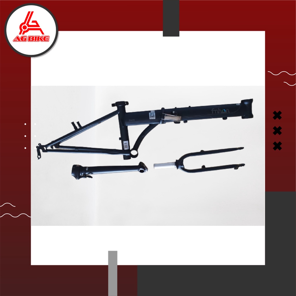 Frame Fork plus Handlepost Fnhon Storm V Brake 20 22 inch Warna HITAM DOFF Chromlly